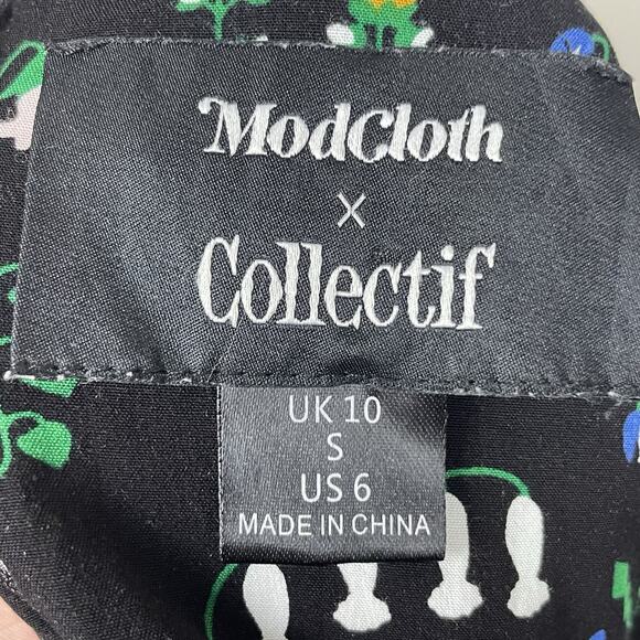 Modcloth X Collectif Floral Surplice Romper Womens Size 6 Black Multicolor Boho - Picture 7 of 8